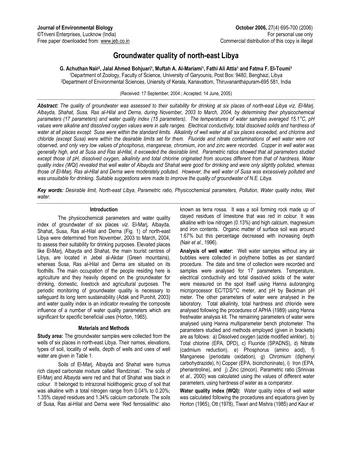 Más sobre Calidad del Agua Subterránea en el Noreste de Libia